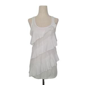 Y2k Color Story Lacey Ruffle Tank Top Size S White Preppy Fairy Ethereal Dainty